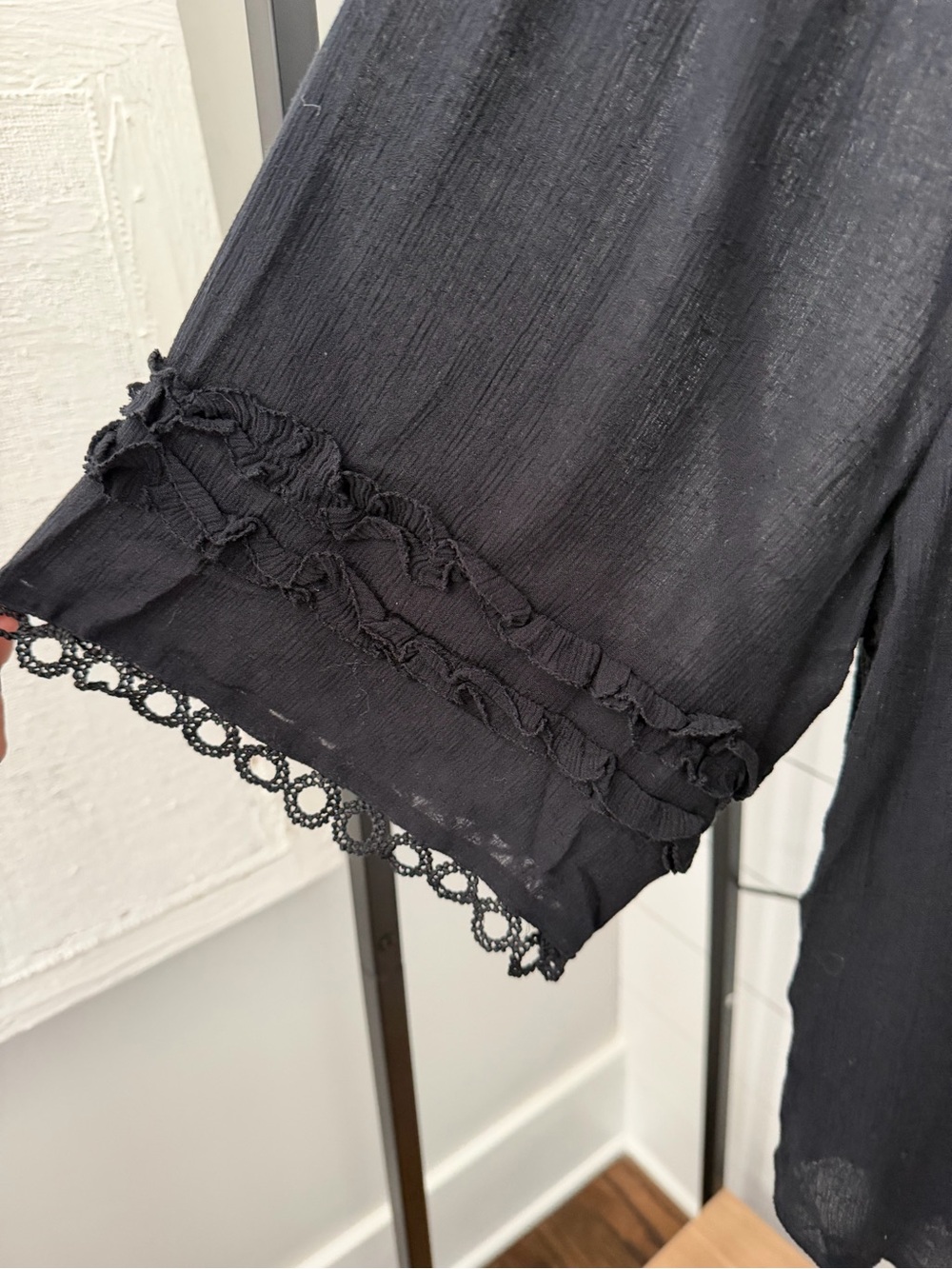 Anthropologie Black Ruffled Lace-Yoke Blouse - Picture 9 of 9